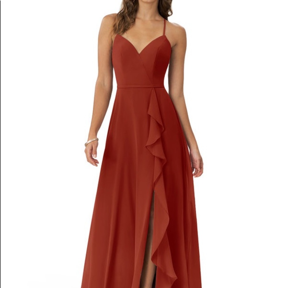 Azazie Naeem chiffon dress in Rust color size A0